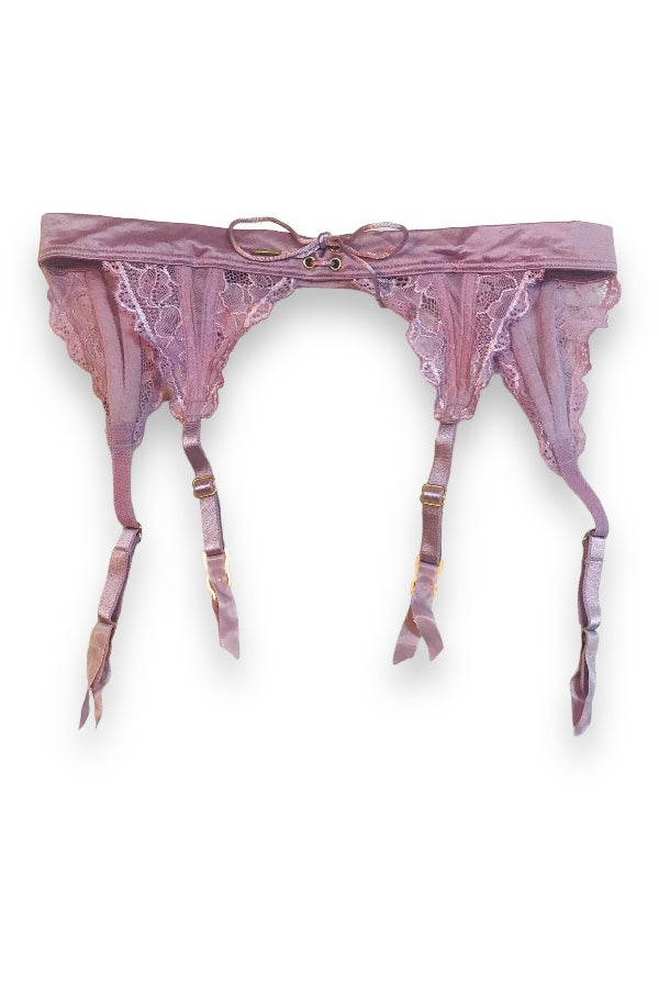 Satin and Lace Triangle Garter Belt -Lavender