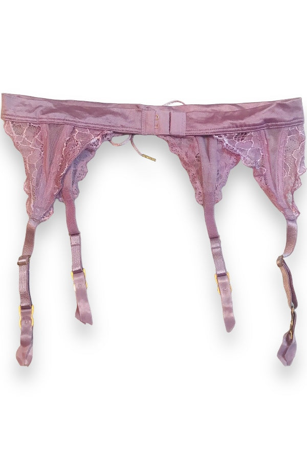 Satin and Lace Triangle Garter Belt -Lavender