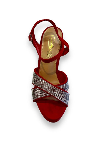 Crossed Rhinestone Platform Heels
