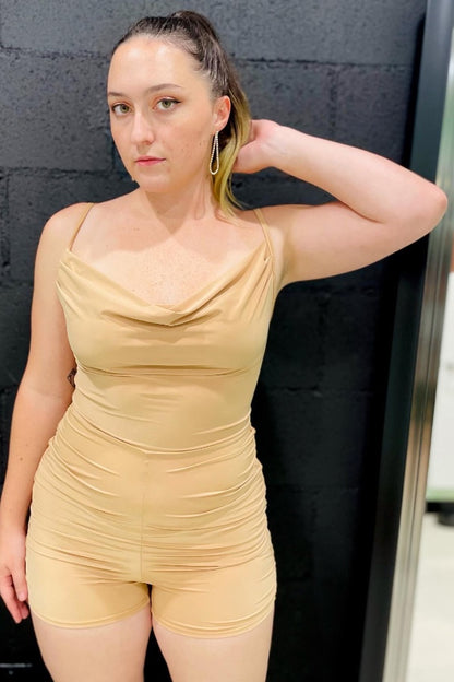 Shirred Cowl Neck Romper