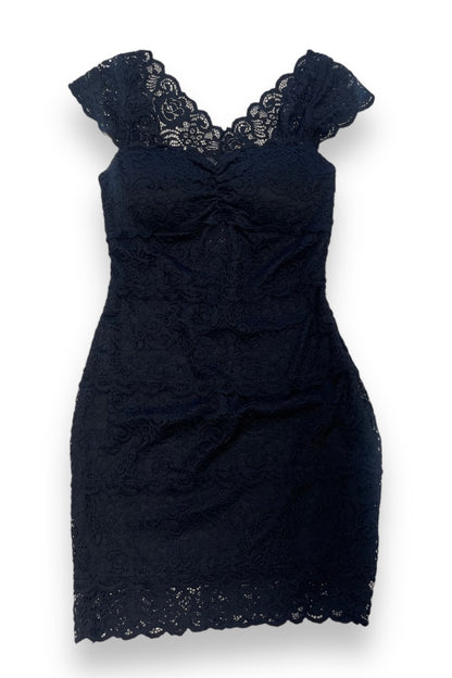 Off Shoulder Floral Lace Dress - Black
