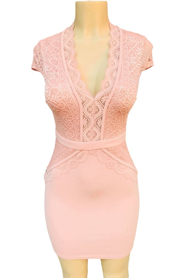 Cap Sleeve Lace Solid Dress
