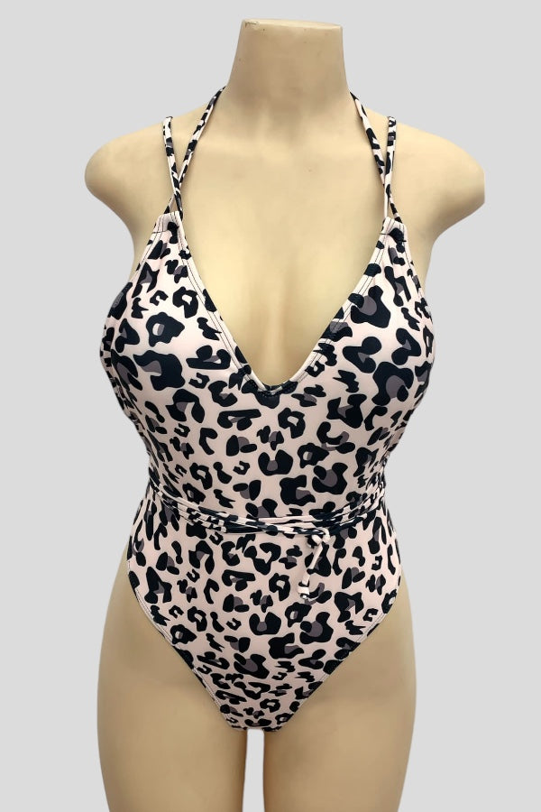 Animal Print Strappy One Piece Swimsuit