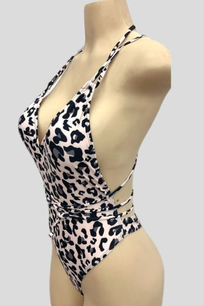 Animal Print Strappy One Piece Swimsuit