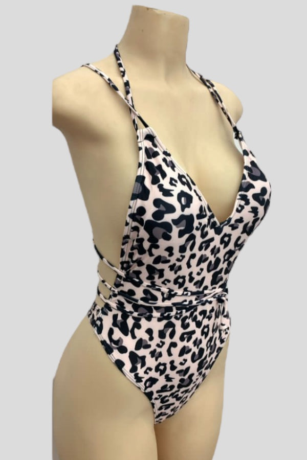 Animal Print Strappy One Piece Swimsuit