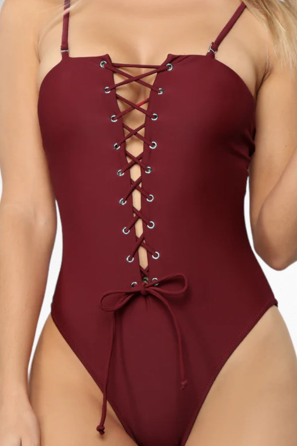 Lace Up One Piece Swimsuit