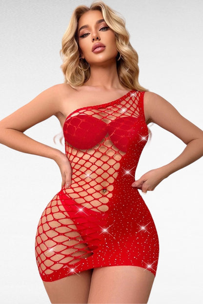 One Sided Rhinestone Fishnet Dress