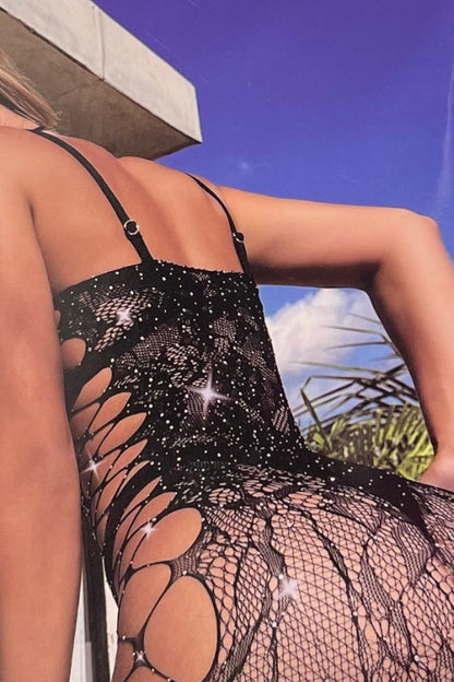 Criss Cross Halter Rhinestone Lace Romper