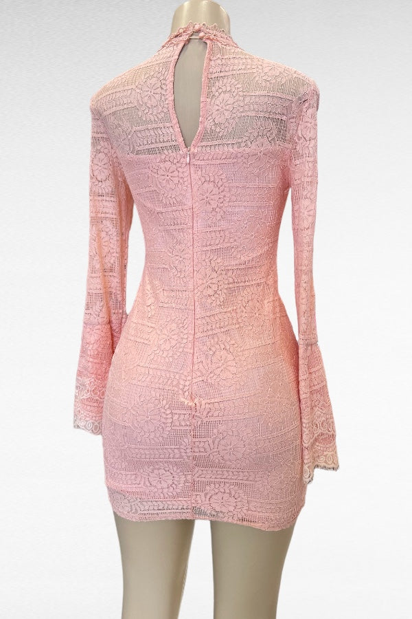 Mockneck Lace Dress W/ Flounce Long Sleeves