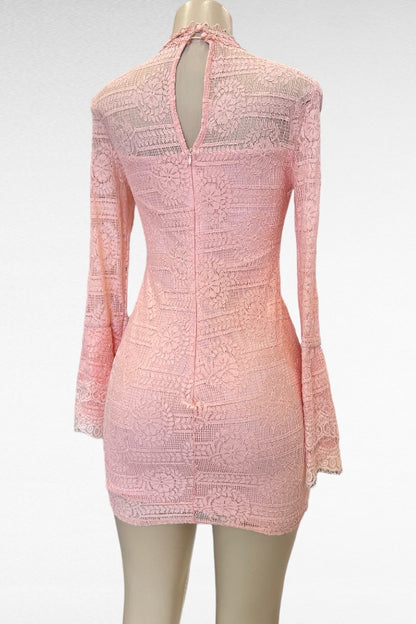 Mockneck Lace Dress W/ Flounce Long Sleeves