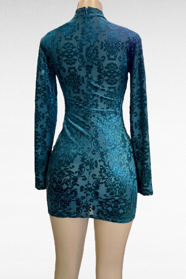 Velvet Long Sleeve Dress W/ Keyhole