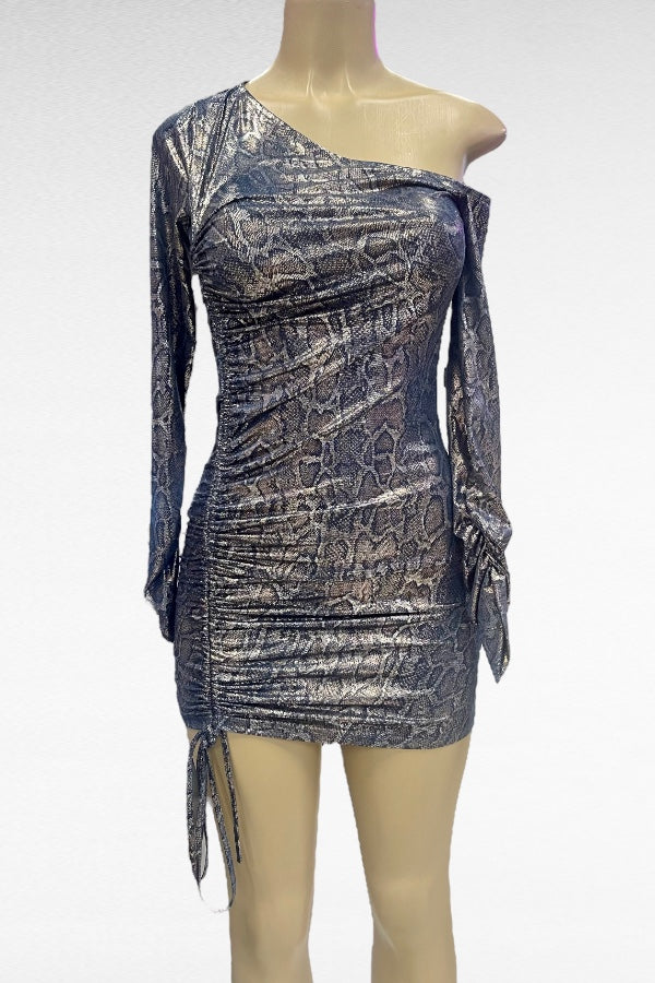 Shine All Night Long Ruched Metallic Dress