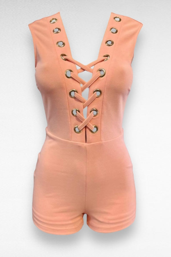 Eyelet Lace Up Bodycon Romper