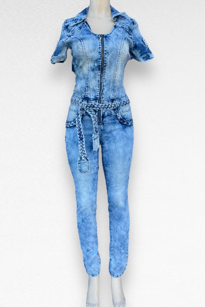 Braided Studded Denim Jumpsuit