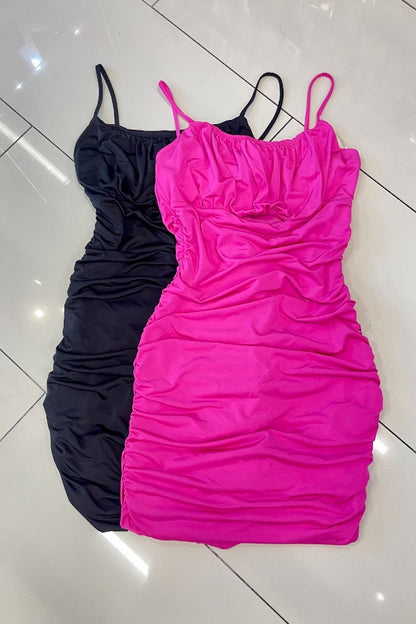 Pleated Ruched Mini Dress