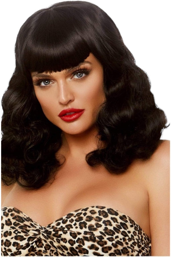 16 Inch Retro Curly Bob Wig - Black