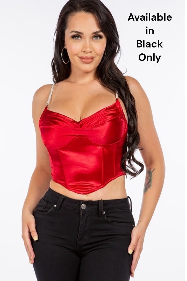 Satin Corset Cowl Neck Bling Crop Top