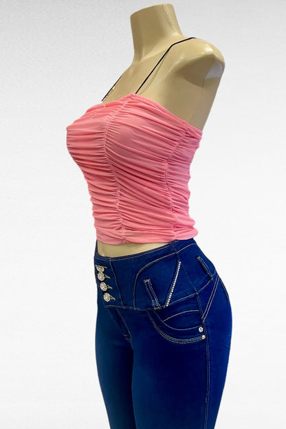 Ruched Mesh Cami Crop Top