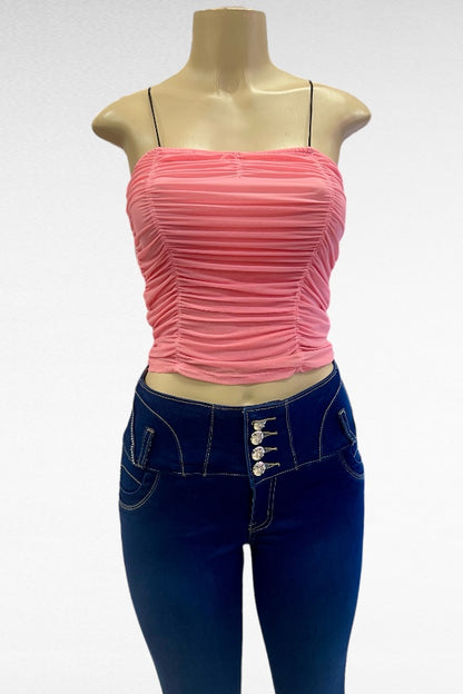 Ruched Mesh Cami Crop Top