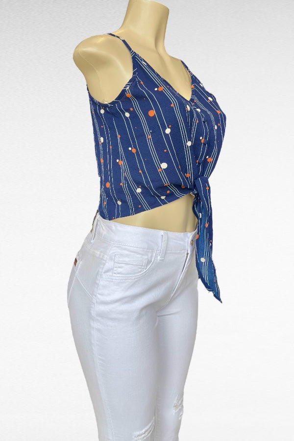 Button Up Self Tie Crop Top