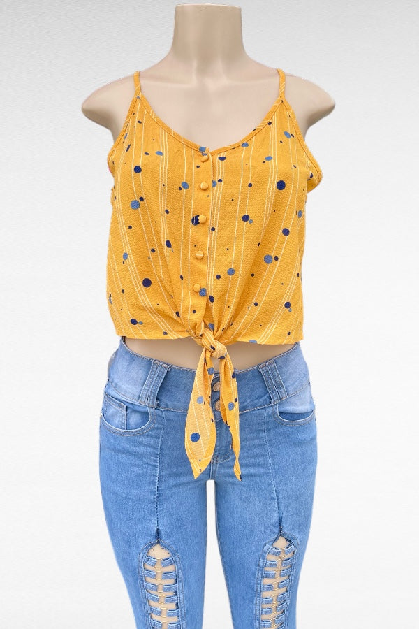 Button Up Self Tie Crop Top