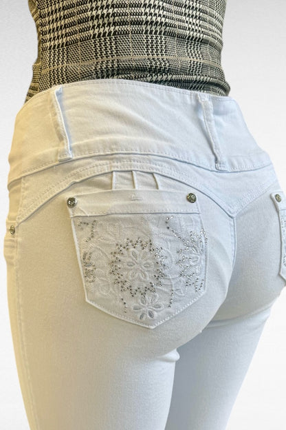 Studded Flowers Mid Rise Jeans