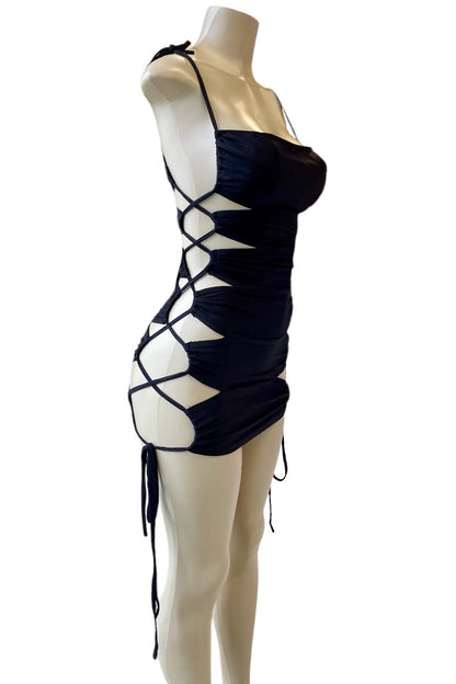 Strappy Dress With Lace Up Cut Outs