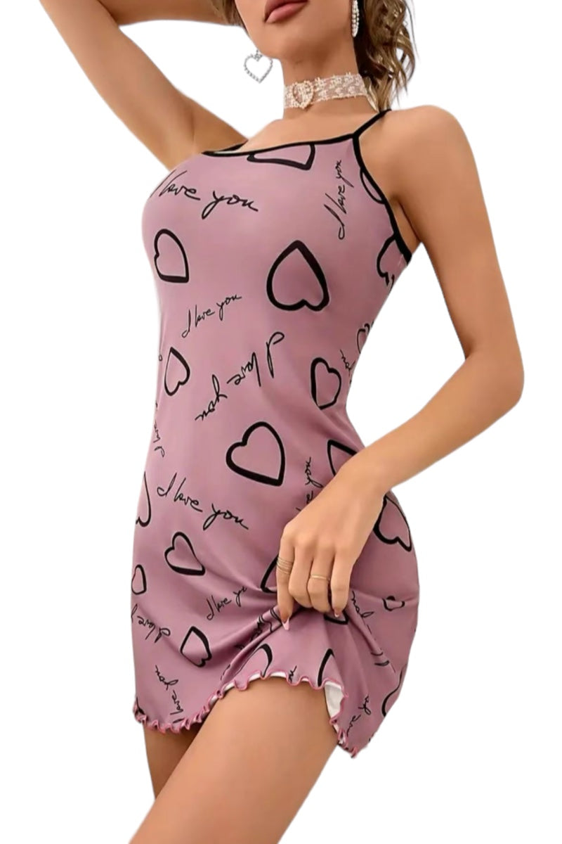 I Love You Heart Print Knit Babydoll