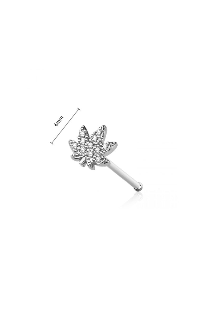 Leaf Nose Ring - Ball End - Silver - 6mm