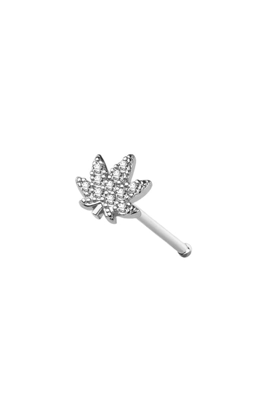 Leaf Nose Ring - Ball End - Silver