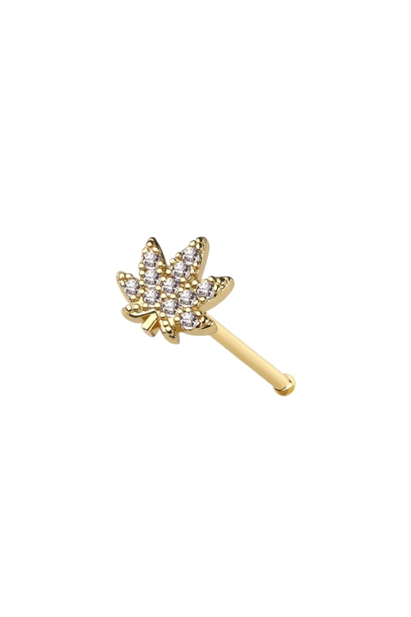 Leaf Nose Ring - Ball End - Gold