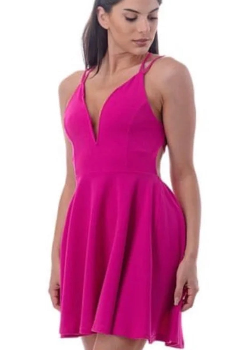 V Shape A-Line Dress W/ Rear Criss Cross