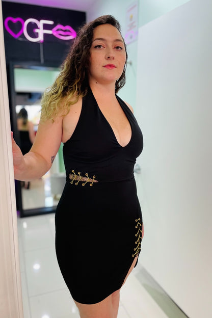 Gold Lace Up Detail Strings Dress