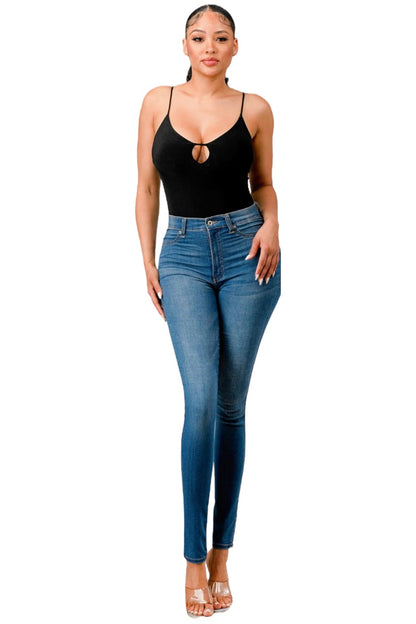 Solid Strappy Keyhole Bodysuit