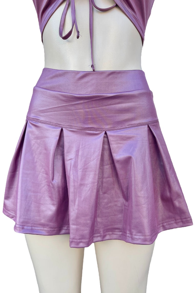 Metallic Pleated Mini Skort 