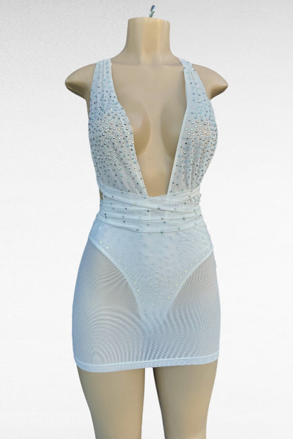 Strappy Rhinestone Bodysuit Dress