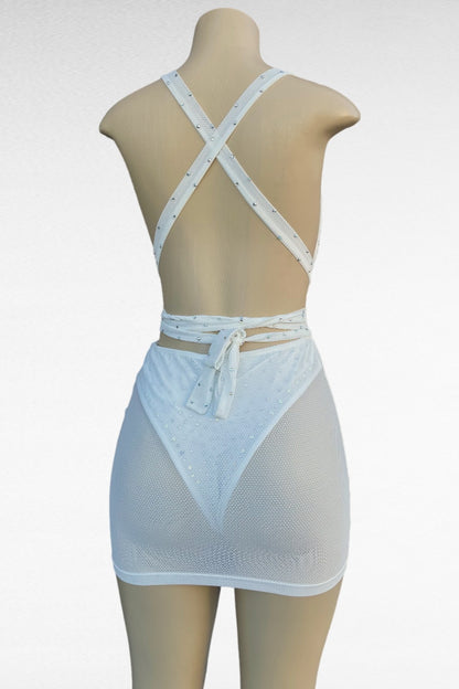 Strappy Rhinestone Bodysuit Dress