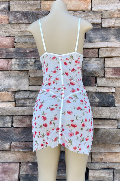 Red Floral Mesh Babydoll Set