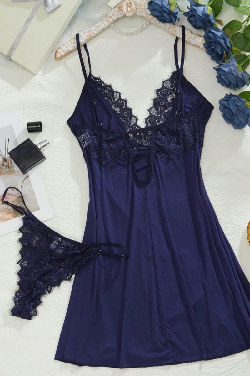 High Slit Lace Trim Babydoll