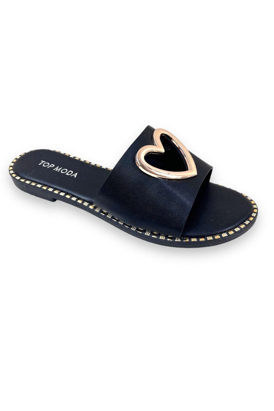Heart PU Leather Slides Sandals