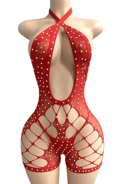 Crossed Rhinestone Lingerie Romper