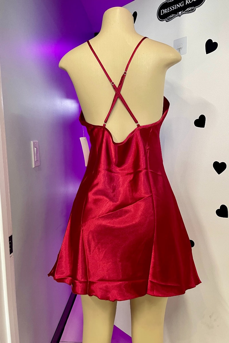 Satin Crossed Back Babydoll Dress