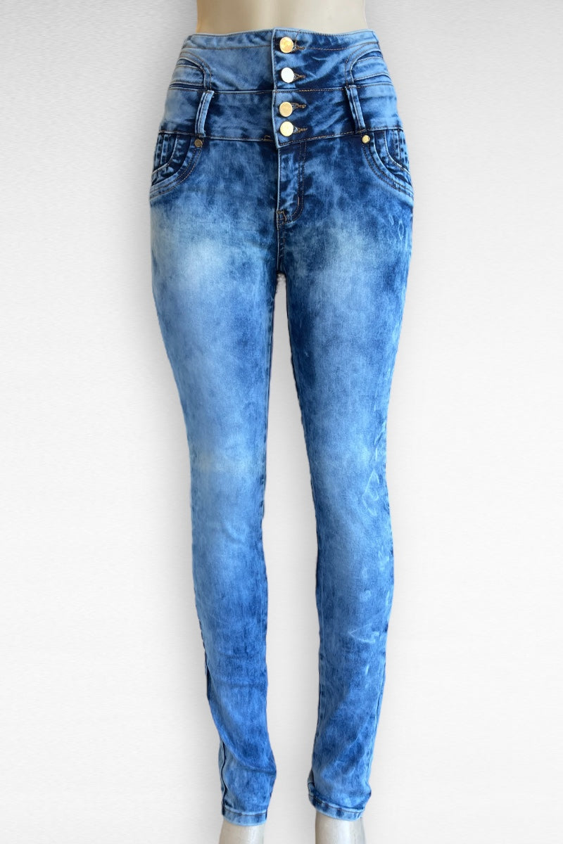 High Waist Acid Wash Push Up No Pocket Jeans