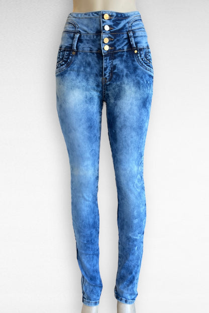High Waist Acid Wash Push Up No Pocket Jeans