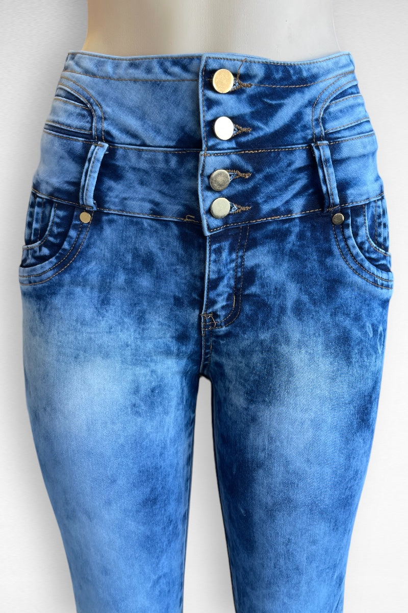 High Waist Acid Wash Push Up No Pocket Jeans