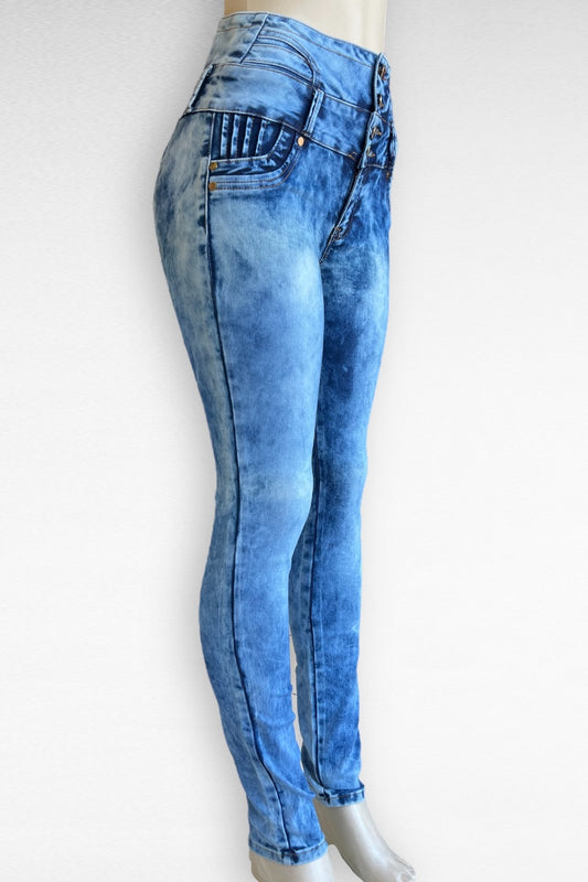 High Waist Acid Wash Push Up No Pocket Jeans