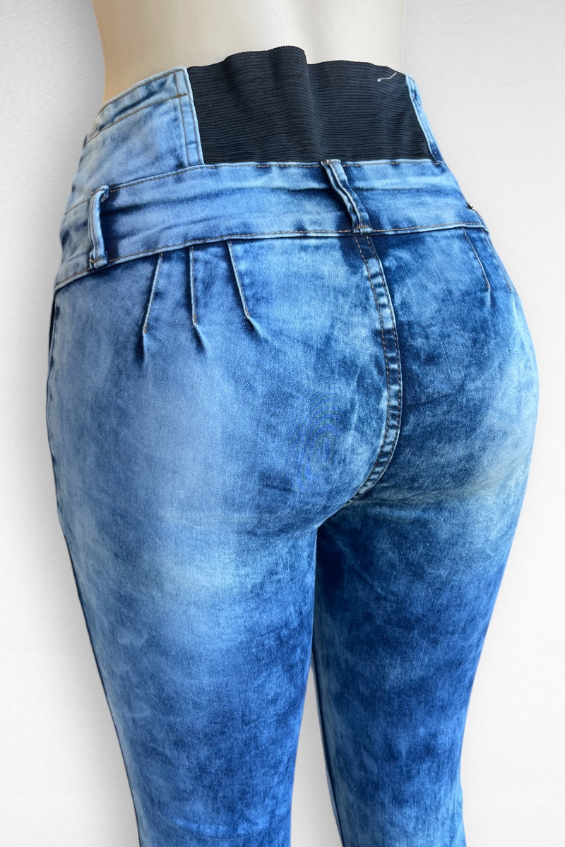 High Waist Acid Wash Push Up No Pocket Jeans