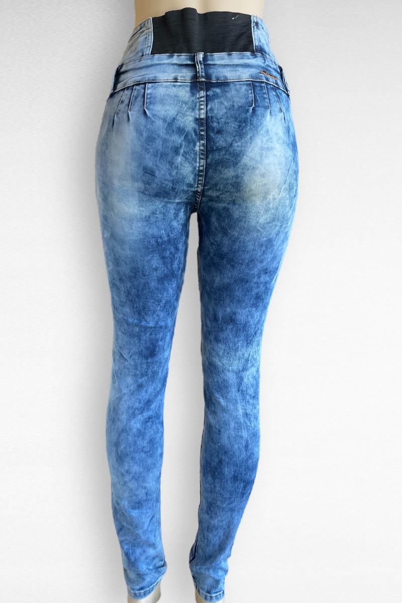 High Waist Acid Wash Push Up No Pocket Jeans