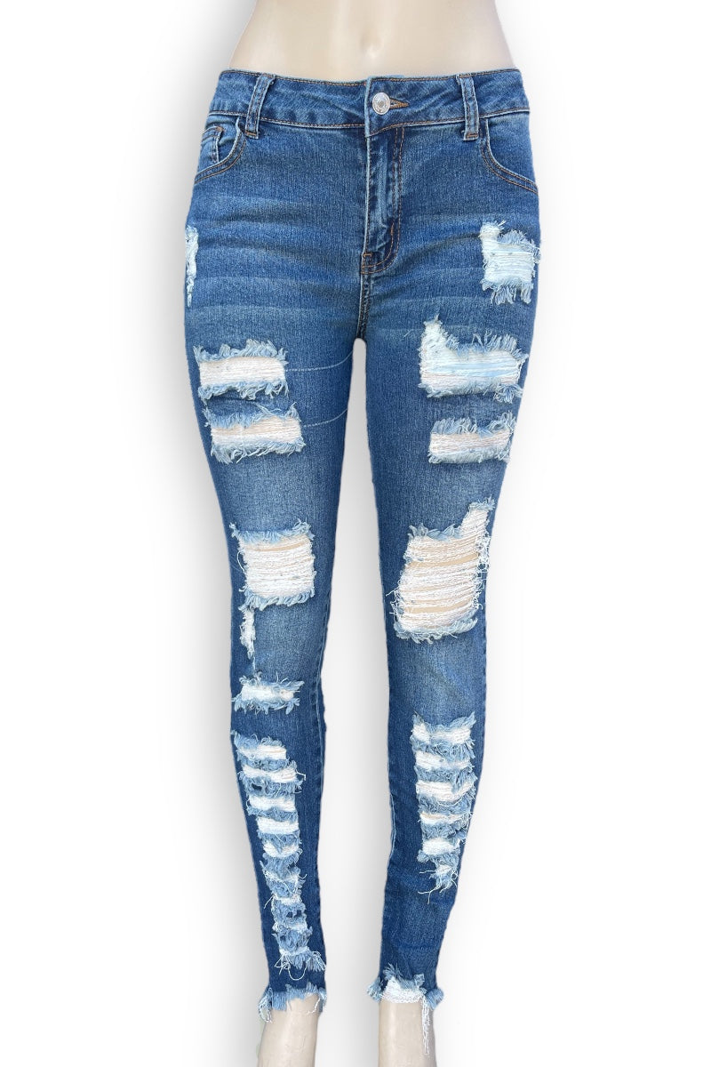 Super Distressed Mid Rise Jeans