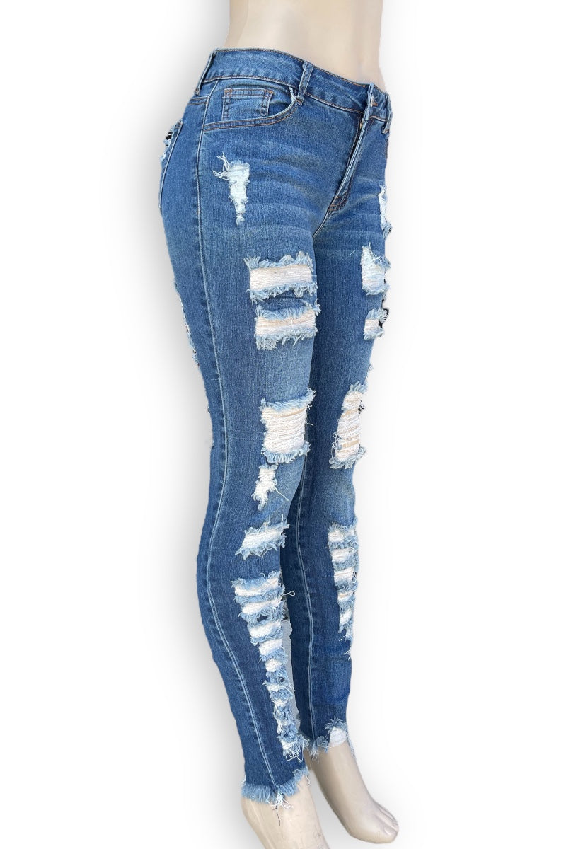 Super Distressed Mid Rise Jeans